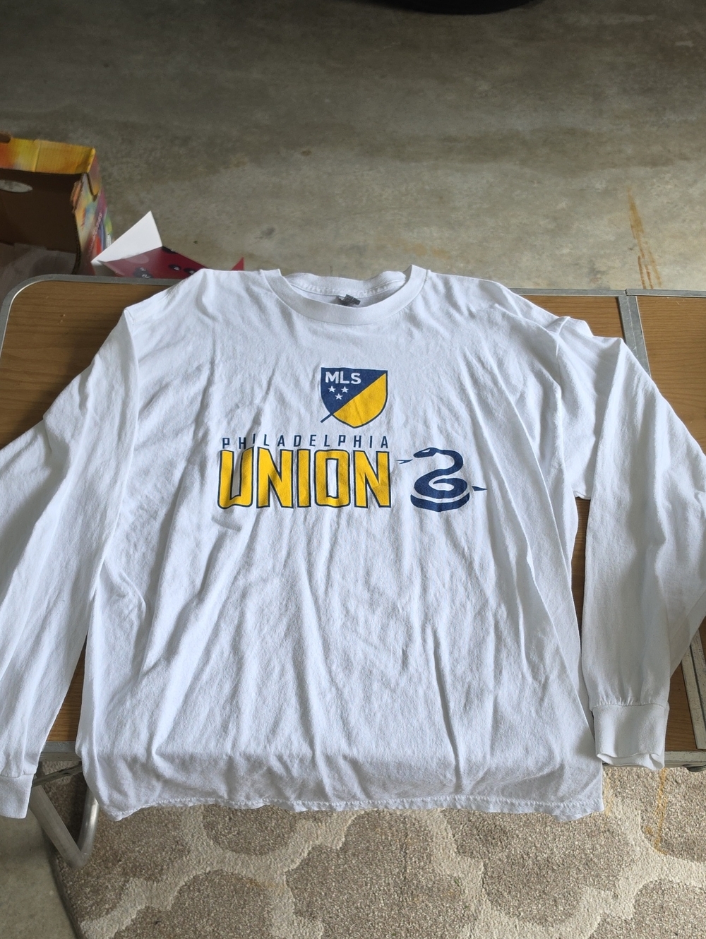 Gildan White Long-Sleeve Philadelphia Union Tee with Yellow & Blue Logo